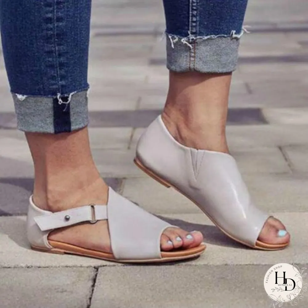 Colors Fashion Women Summer Shoes Leather Flat Sandals Buckle Strap Slippers Fish Mouth
