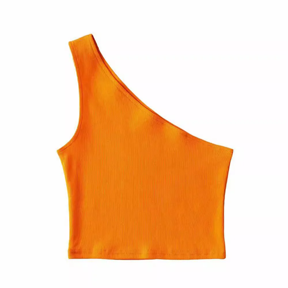 Churchf Churchf Autumn / Winter Ebay Sleeveless Diagonal Shoulder Vest Female Ins Fashion Wear A Slim Open Shoulder Short Crop Top