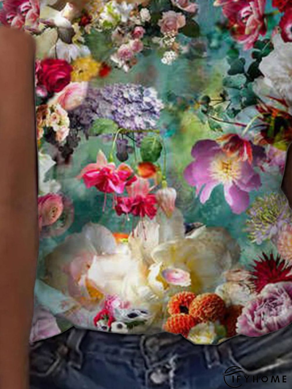 Casual Short Sleeve Crew Neck Printed Tunic Top | IFYHOME