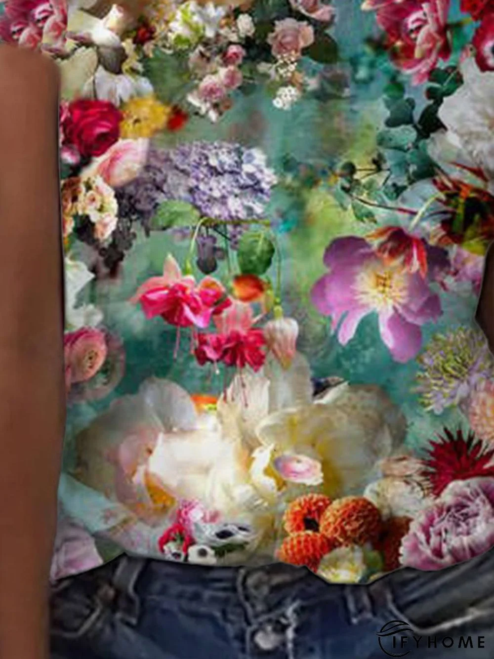 Casual Short Sleeve Crew Neck Printed Tunic Top | IFYHOME