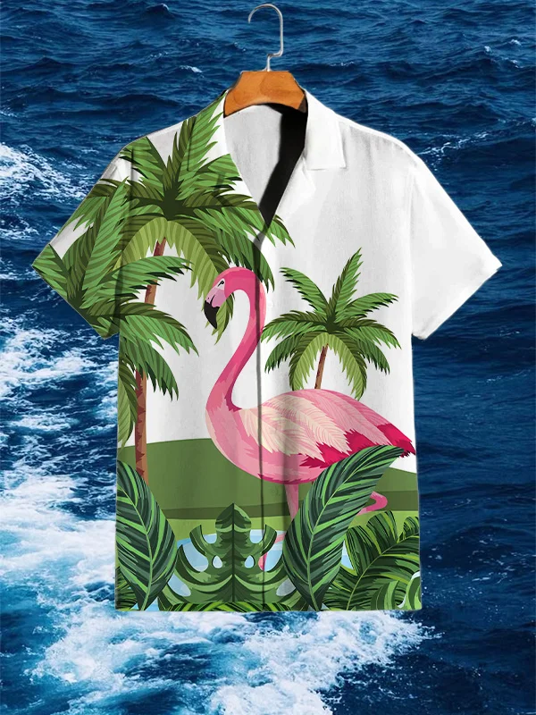 Men's Flamingo Tropical Trees Vacation Art Print Shirt