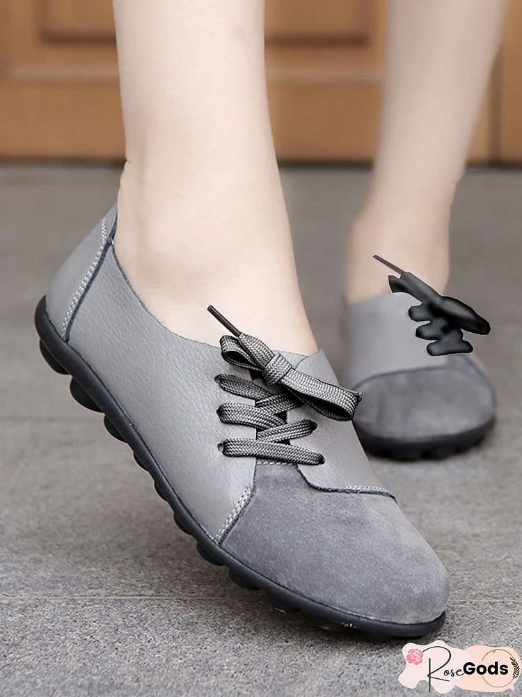 Cowhide Stitching Lace Retro Casual Flat Shoes