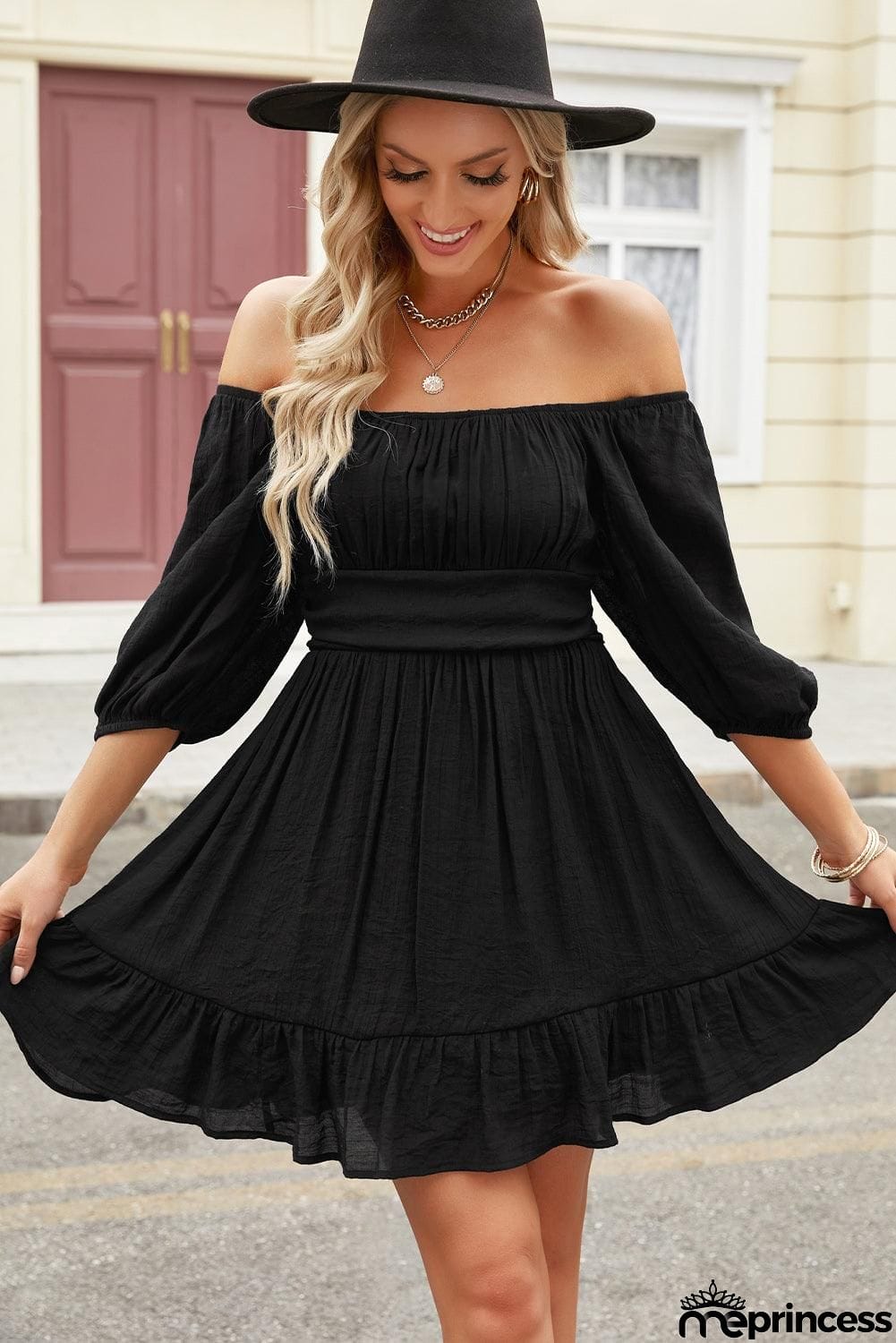 Tie-Back Ruffled Hem Square Neck Mini Dress