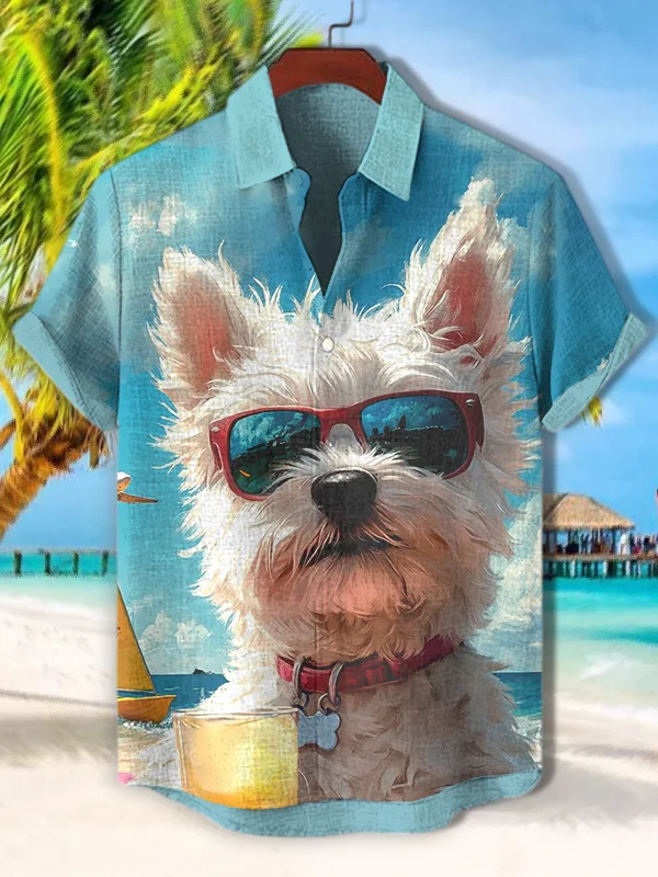 Men's Vacation Style Loyal Dog Print Short Sleeve Shirt
