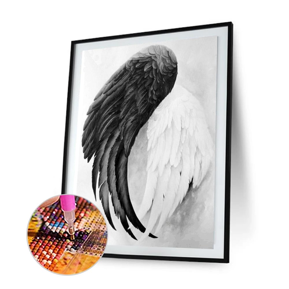 Diamond Painting Kit Black+White Wings Full Round Resin Rhinestone Picture