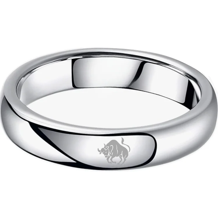 Dome Sliver Tungsten Carbide Rings Taurus Couples Tungsten Wedding Bands for Men or Women 4MM 6MM 8MM Width