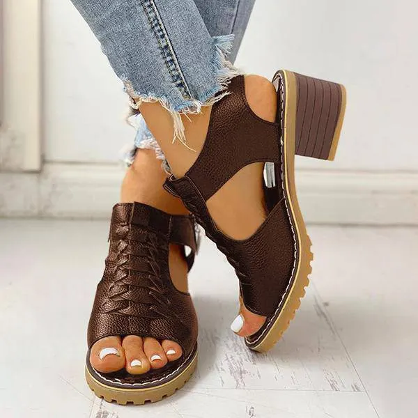 Libiyi Peep Toe Cutout Zipper Chunky Heeled Sandals （get free shipping）