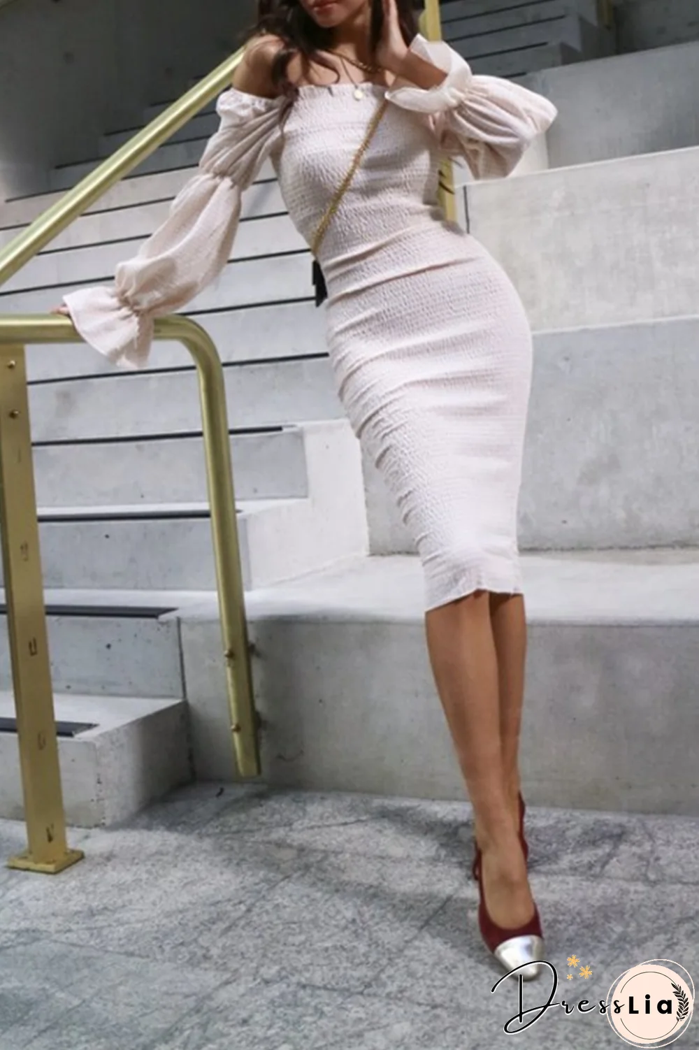 Casual Solid Patchwork Off The Shoulder Pencil Skirt Dresses