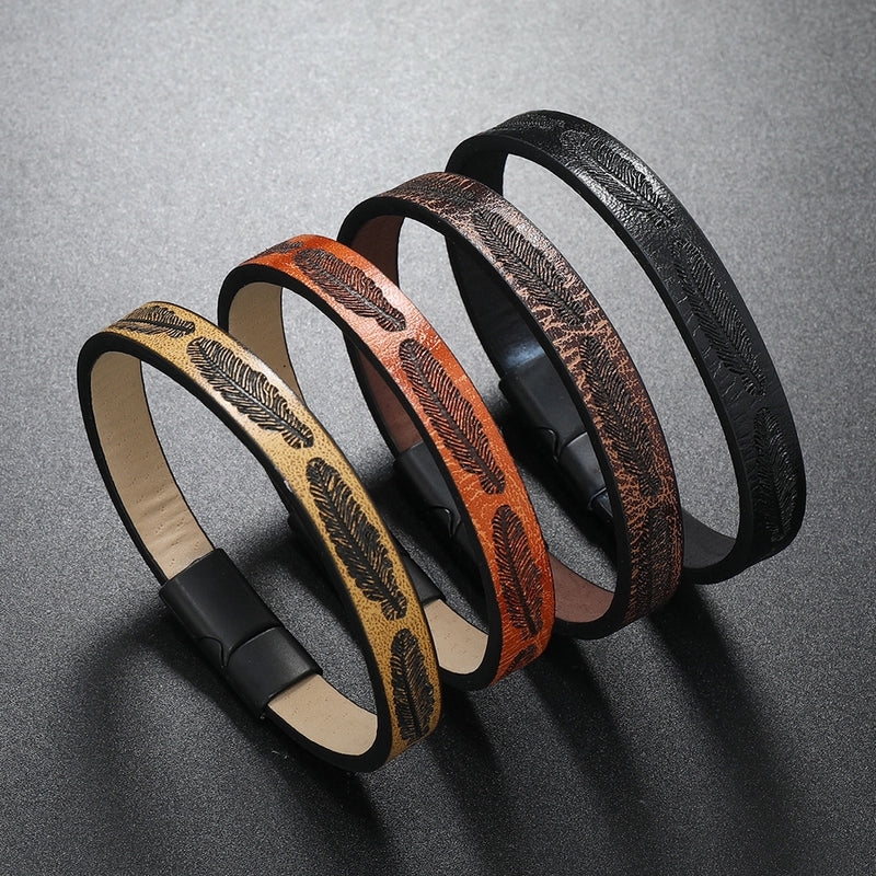 Hip-Hop Vintage Style Leaf Pu Leather Alloy Men's Bracelets Men Cord & Leather Bracelets