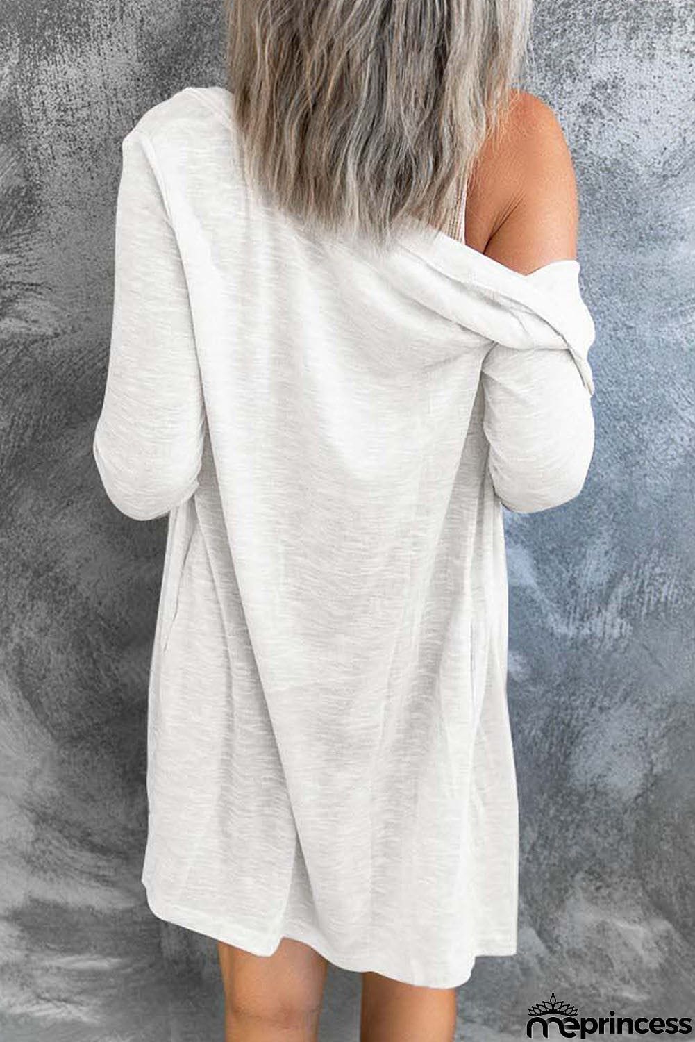 Solid Color Open-Front Buttons White Cardigan