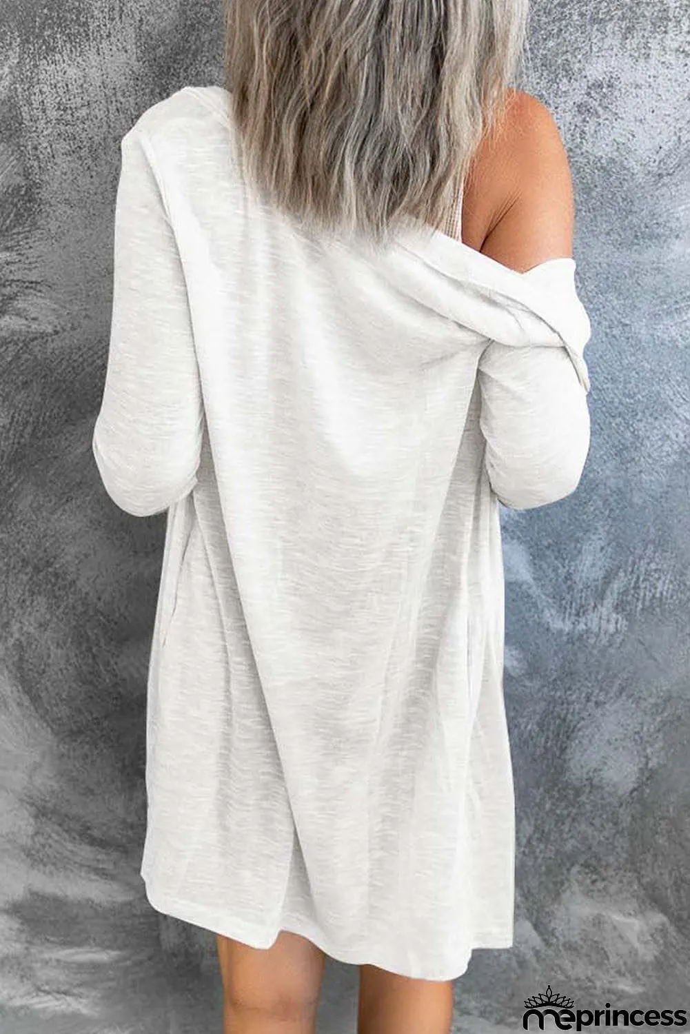 Solid Color Open-Front Buttons White Cardigan