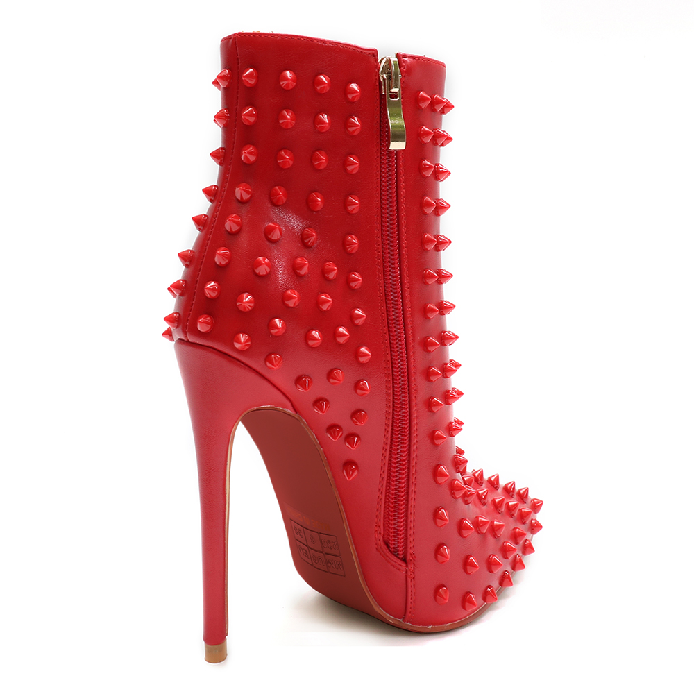 3.94" /4.72" Women's Ankle Boots Red Bottom Shoes Rivet  Closed Pointed Toe Stilettos Booties-MERUMOTE