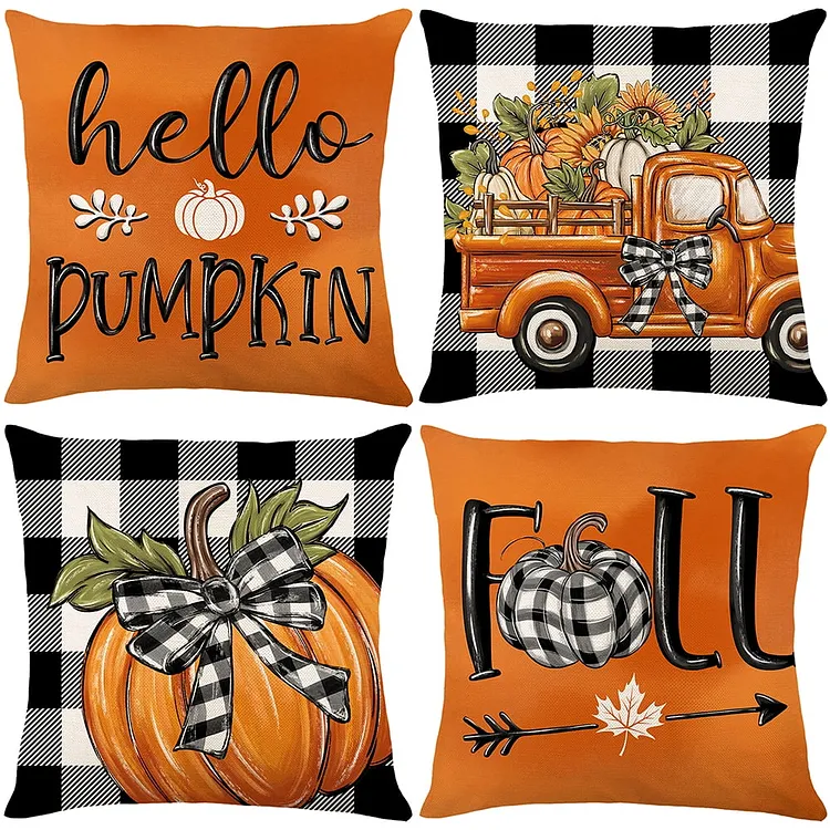 Sanmadrola Halloween Pillow Covers 18" x 18" Set of 4, Invisible Zipper, Pumpkin Pattern Pillowcases for Autumn Thanksgiving Holiday Home Decorations