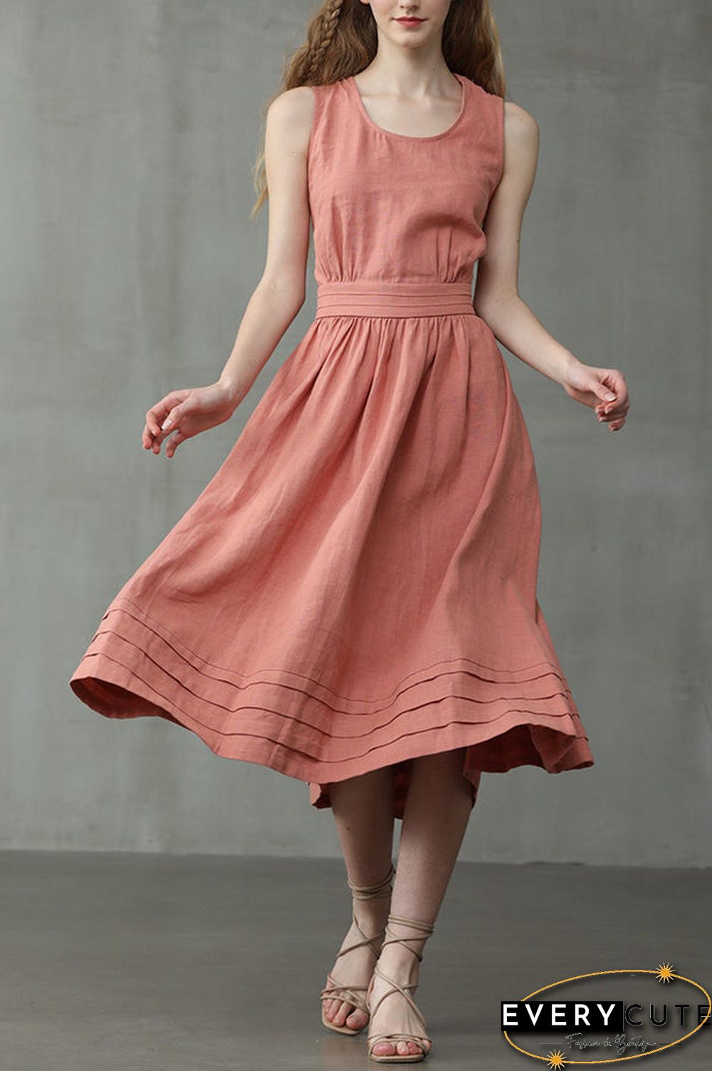 Cross Back O Neck Maxi Linen Dress