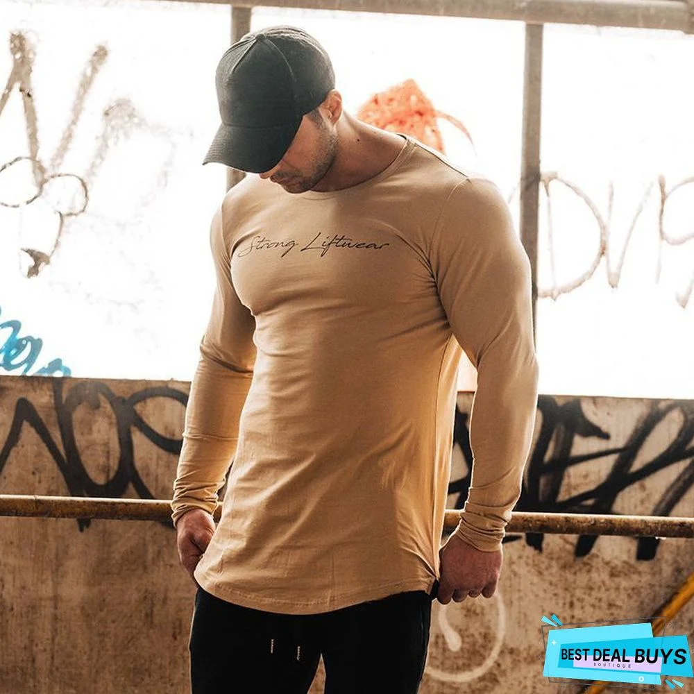 Men High-Elasticity Sporting T-Shirt Men Long Sleeve Fitness T-Shirt Men's Solid Gyms Bodybuilding T-Shirt Tee