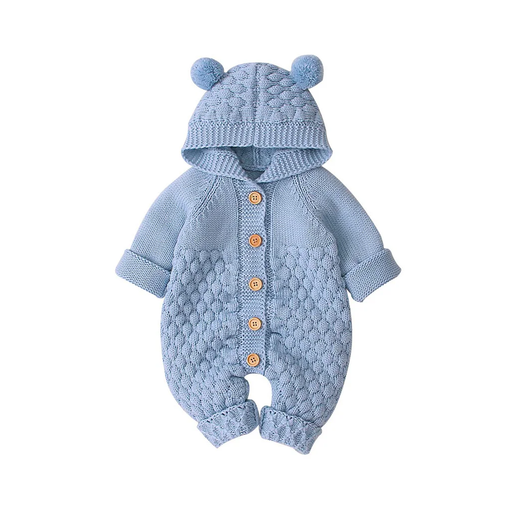 Children's Fur Ball Hooded Knitted One-piece Romper