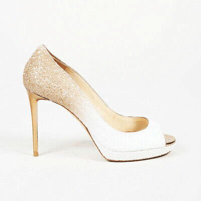 White and Gold Gradient Peep Toe Pumps Vdcoo