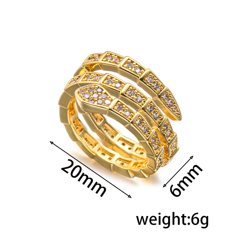 Fashion Snake-Shaped Snake Bone Ring For Women Ins Trendy Niche Design Adjustable Ring