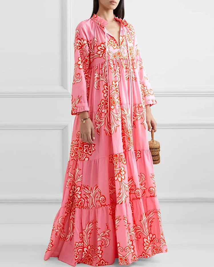 Pink Cora tiered floral-print cotton-voile maxi dress