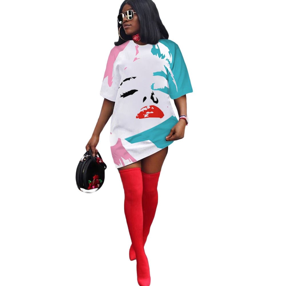 Printed lips loose dress