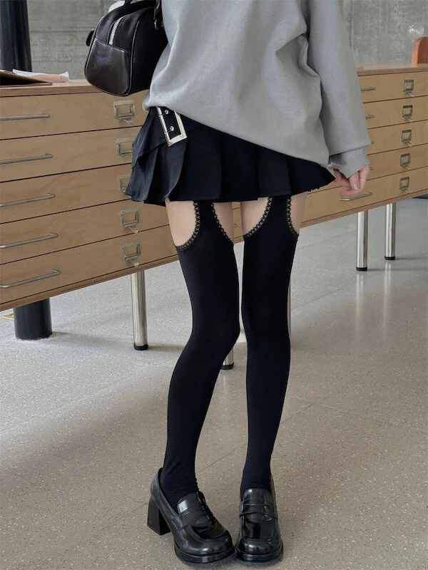 Thigh-high Ripped Suspender Stockings Tights