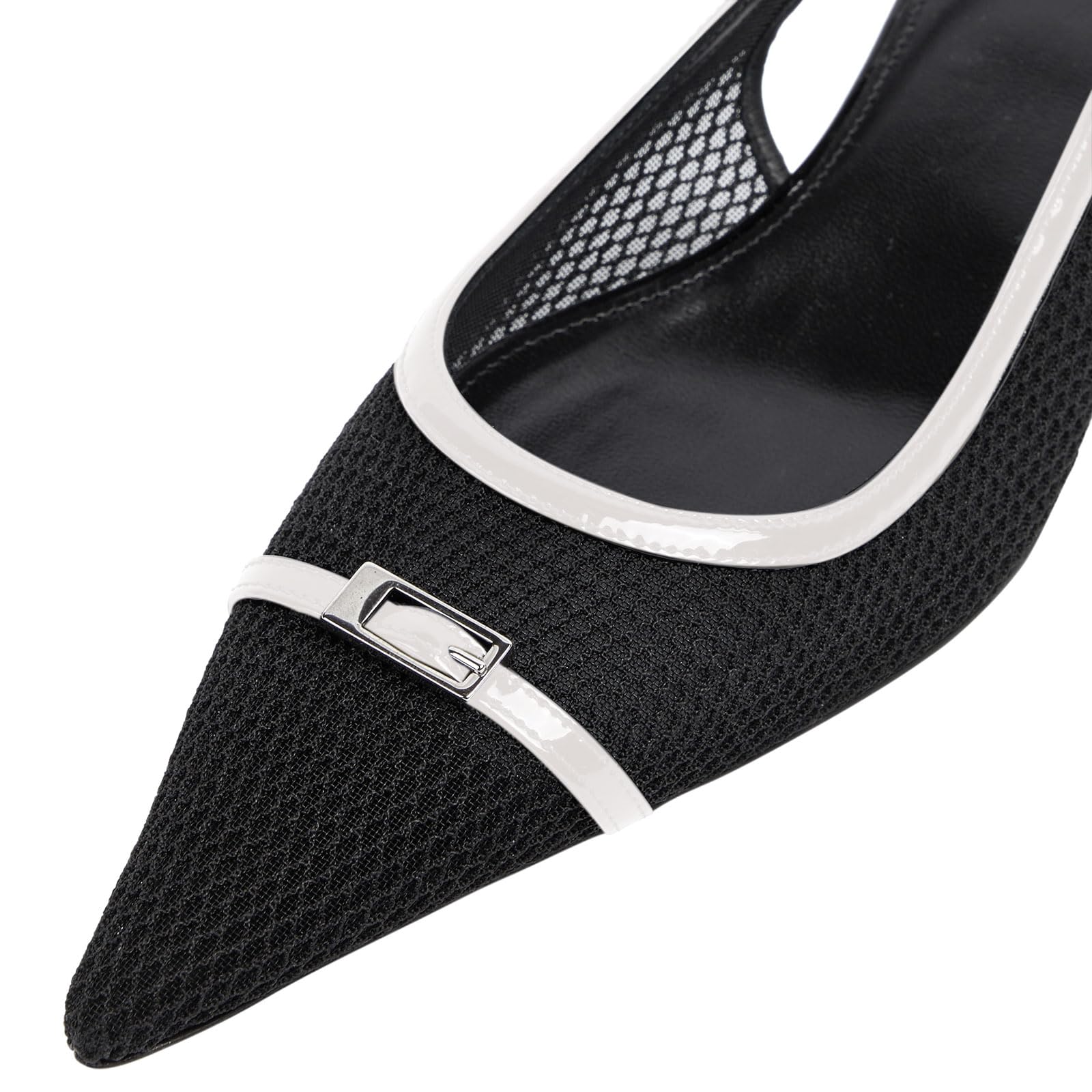 2.36" Women's Pointed Toe Red Bottom Sandals Slingback Shoes Kitten Heel Pumps Mesh Summer Shoes-MERUMOTE