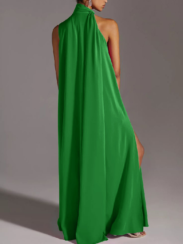 Solid Color Split-side Sleeveless Round-neck Maxi Dresses