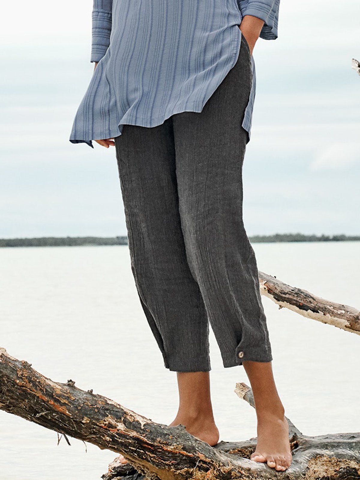 Solid  Casual Linen Pant
