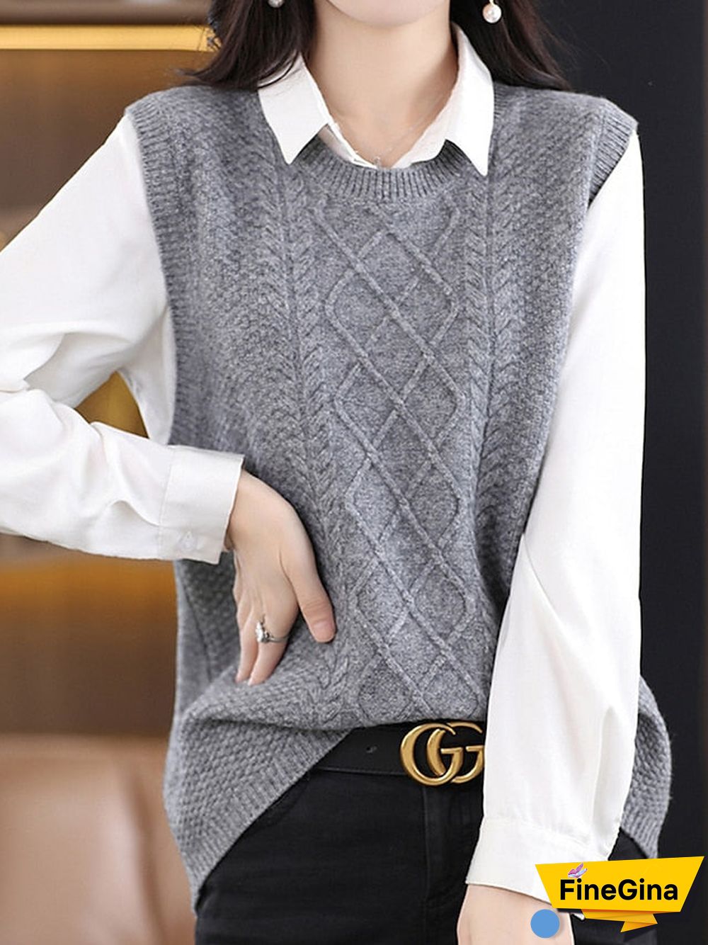 Grey Sleeveless Plain Sweater