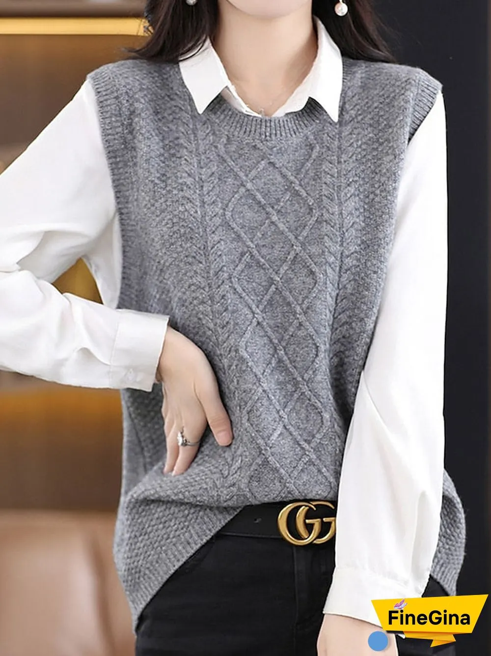 Grey Sleeveless Plain Sweater