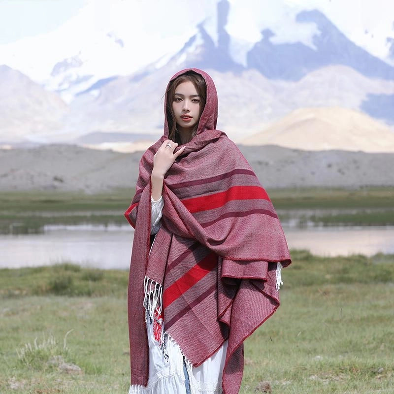 Ethnic Style Hooded Shawl Cloak Lijiang Xinjiang Tibet Northwest Tourism Wear Photograph Warm Outer Cape