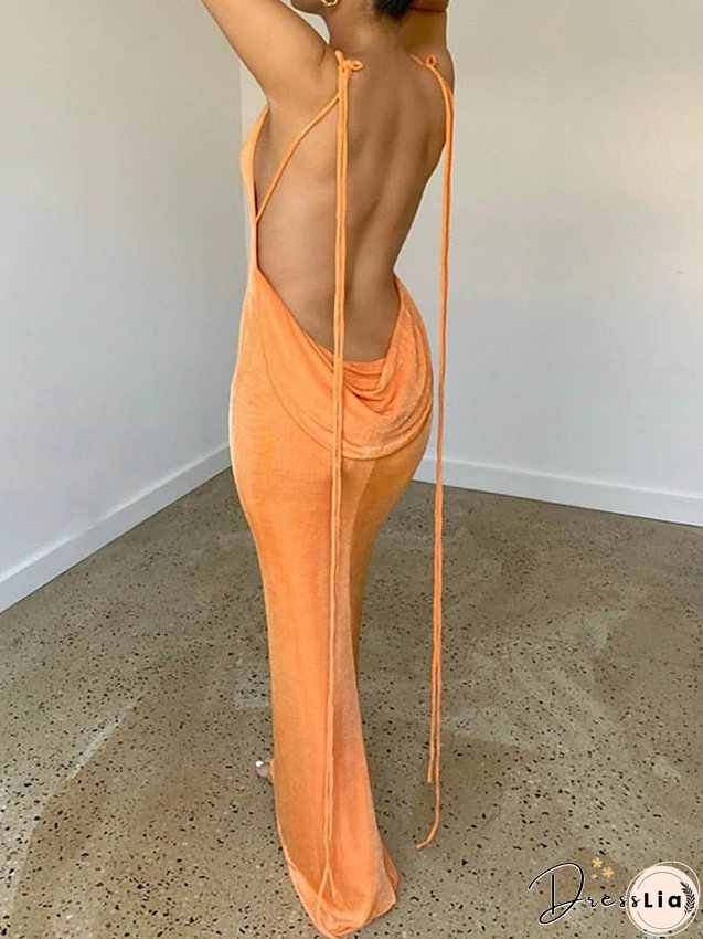 Long Dress Maxi Dress Party Dress Cocktail Dress Sheath Dress Pure Color Hoty Dress Party Backless Sleeveless Strap Dress Regular Fit White Blue Orange Spring Summer S M L for Women