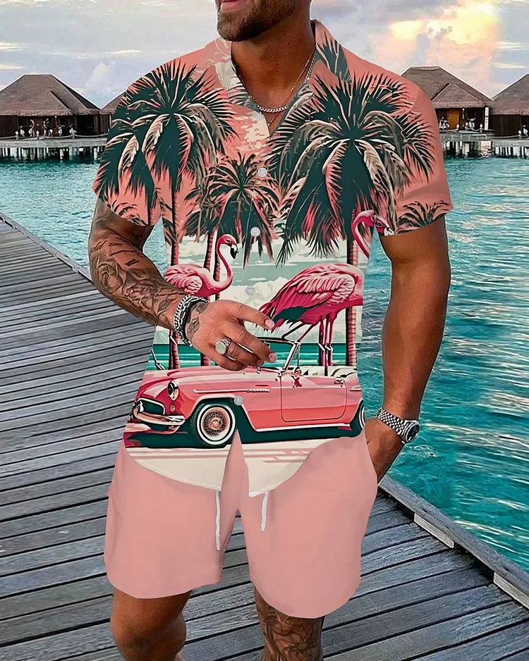 Suitmens Men's Hawaii Beach Vacations Short Sleeve Shirt Set 188