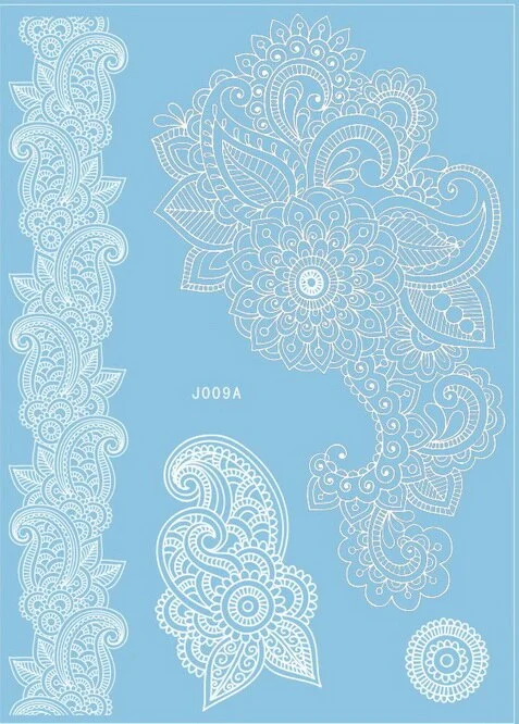 1sheet White Lace Henna Flash Tattoo Butterfly Feather Fake Temporary Tatoo Sticker Summer Style Body Art Beauty Jewelry J017