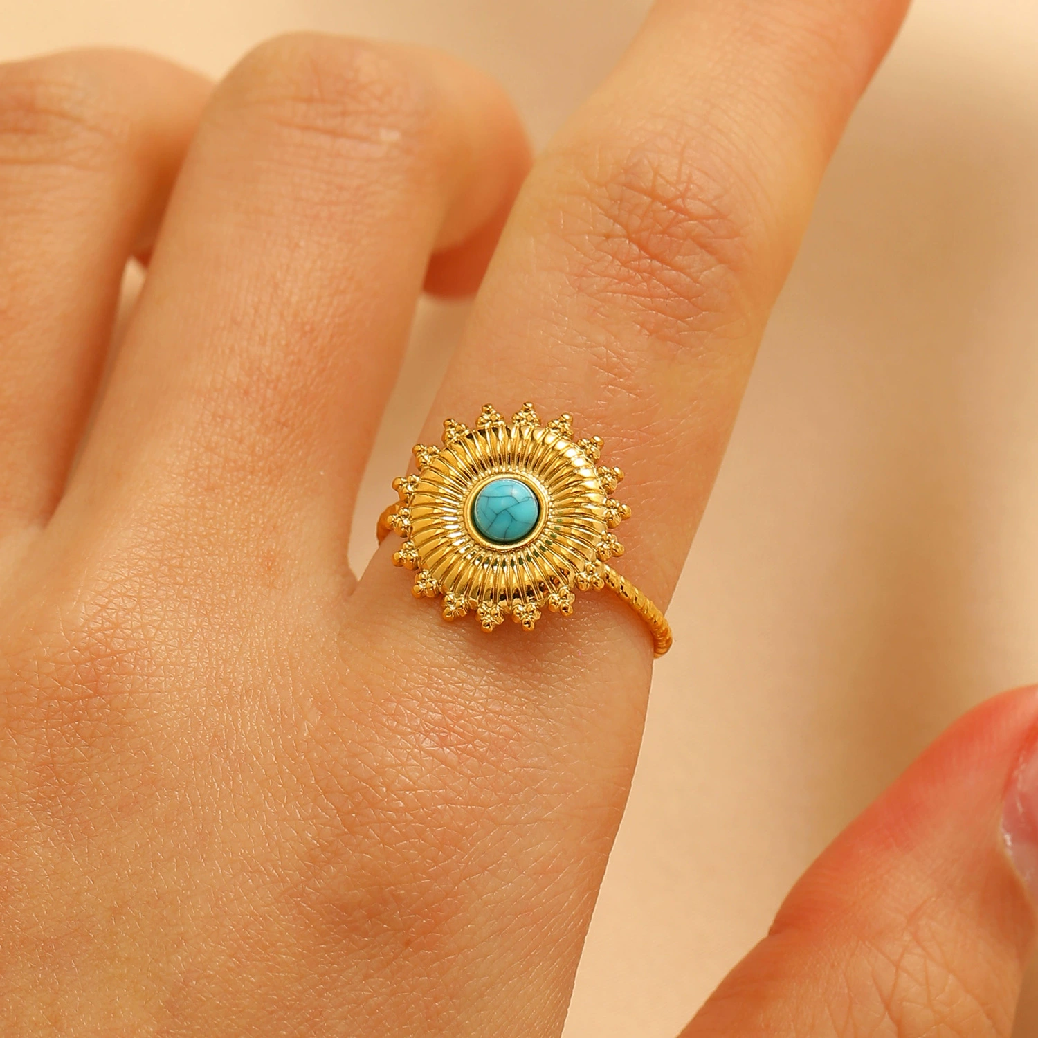 Turquoise/Tiger Eye Gold-Plated Open End Ring