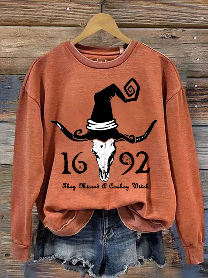 They Missed A Cowboy Witch Halloween 1692 Print Sweatshirt wearshes