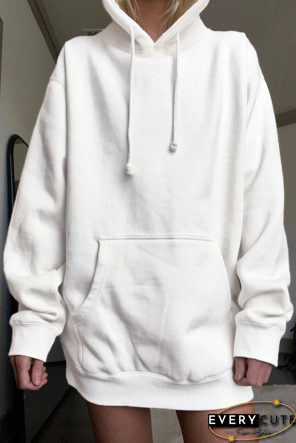 White Oversized Hoodie with Kangaroo Pocket