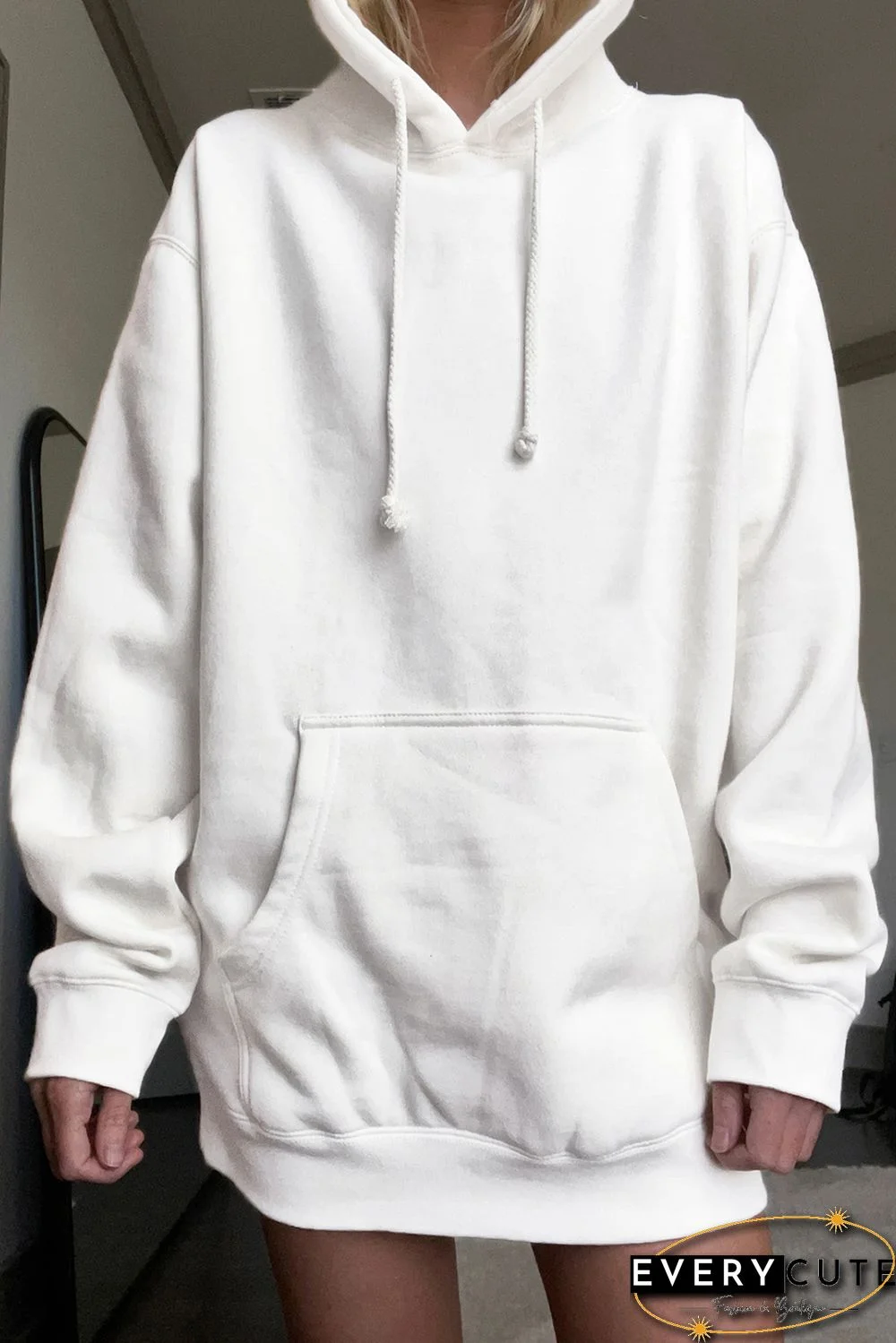White Oversized Hoodie with Kangaroo Pocket