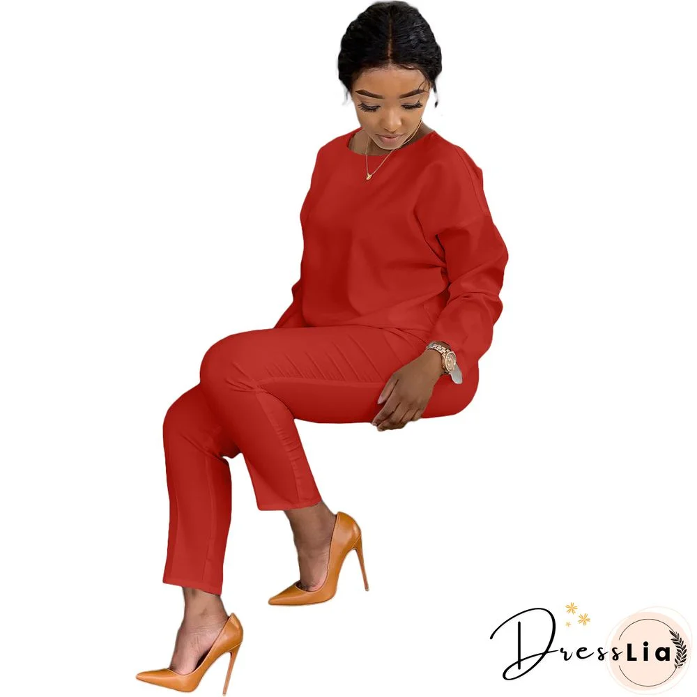 Long Sleeves T shirt Sportswear Two Piece Pants Set