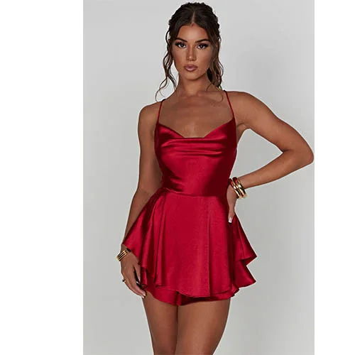 Sexy Lace Up Backless Halter Mini Dress