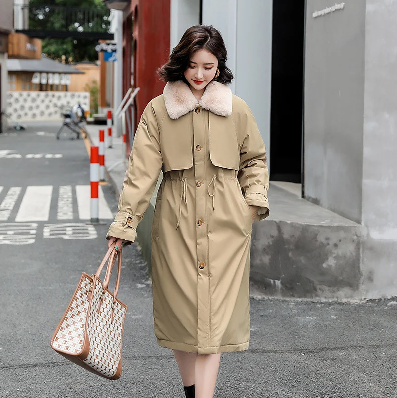 Woherb In 2024, Cotton Jacket Women Long Over The Knee Korean Version Loose Plus Velvet And Thick Trench Coat Pie To Overcome The Overalls Student Coat Winter-Outfit Ideas