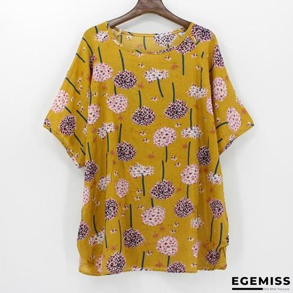 4XL Plus Size Women Batwing Casual Tops Tees Floral Print Cotton Linen Blouses | EGEMISS
