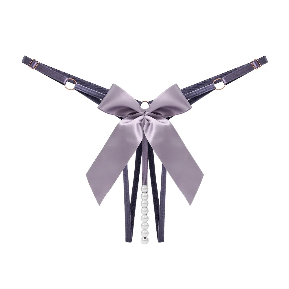 Pearl Decorated Hollow Out Open Crotch Thong