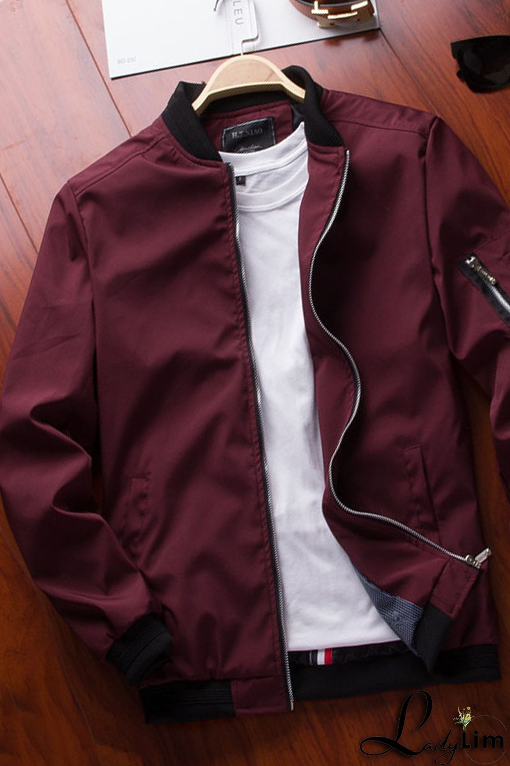 Black Casual Solid Split Joint Zipper Mandarin Collar Outerwear