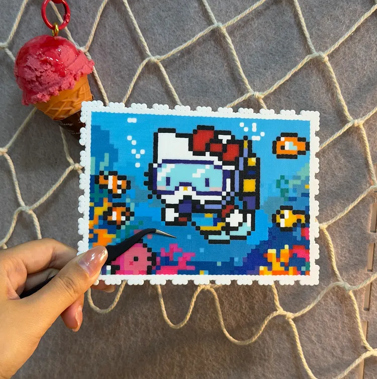 Diving Kitty Stamp Digital Pattern 