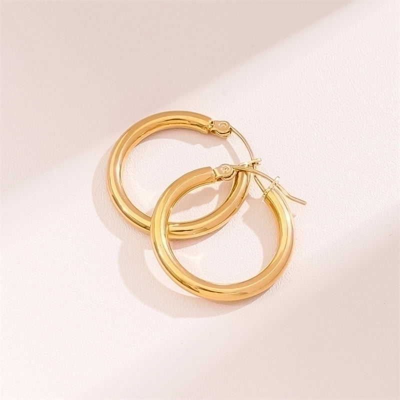 2 Pieces Retro Minimalist Round Waves Plating 201 Stainless Steel 18K Gold Plated Hoop Earrings