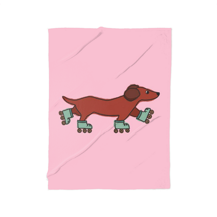 Wiener Dog Playing Ice Skating, Dachshund Fleece Blanket