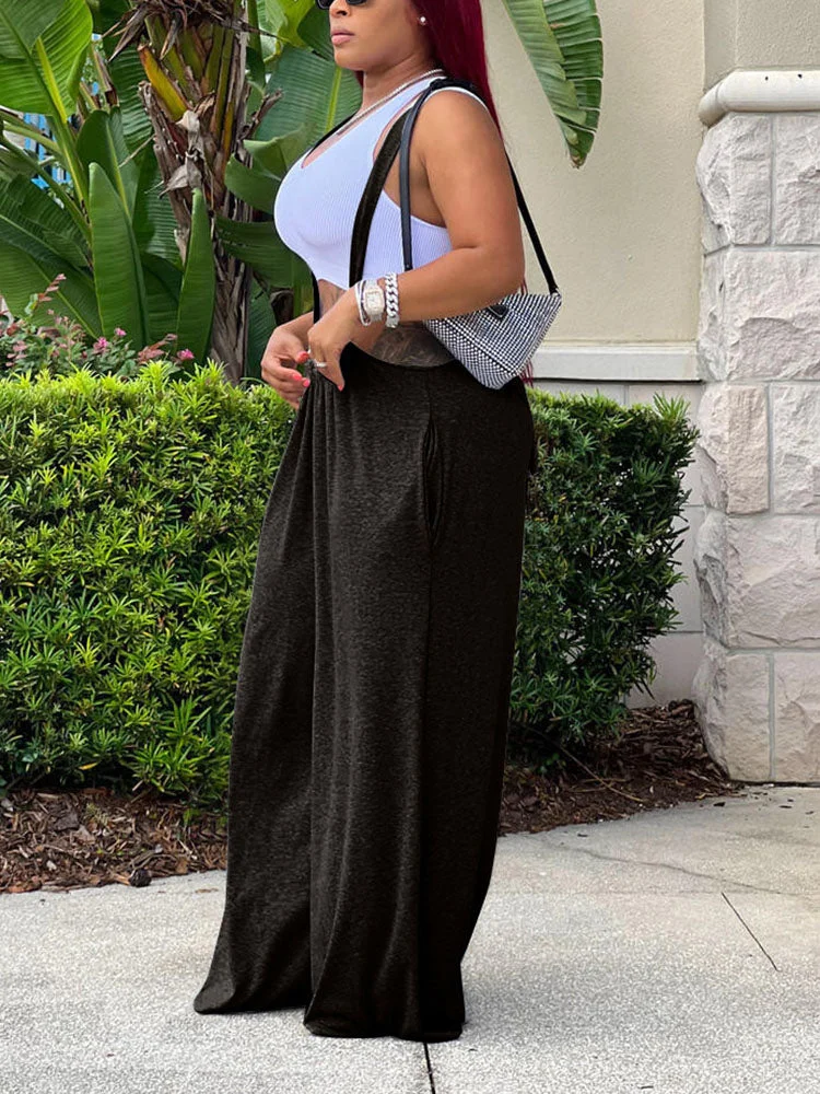 Goosudu Cozy Solid Color Knotted Wide Leg Overalls main image 0
