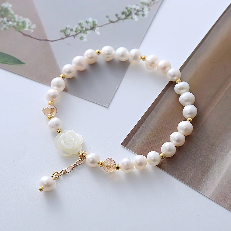 Flower Pendant Freshwater Pearls Bracelet