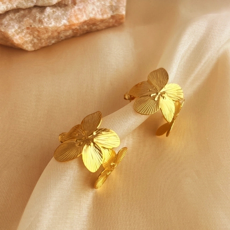 1 Pair IG Style Minimalist Flower Plating Pleated 304 Stainless Steel 18K Gold Plated Ear Studs